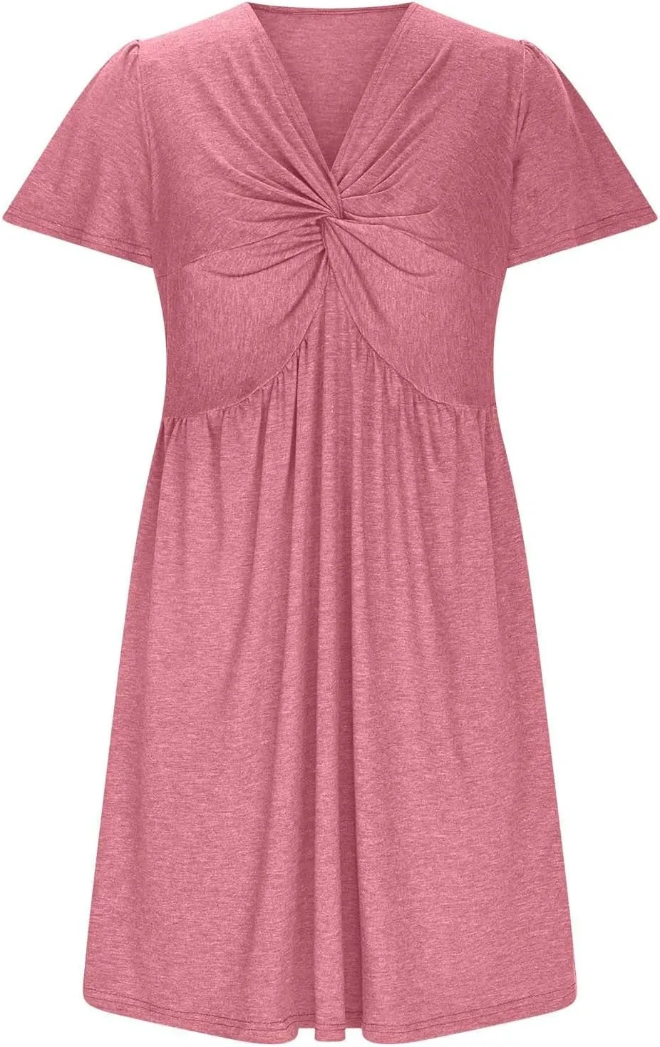 Sundresses for Women Stylish Twist Knot Wrap V Neck Sexy Party Dress Short Sleeve Summer Beach Dress A-Line Comfort