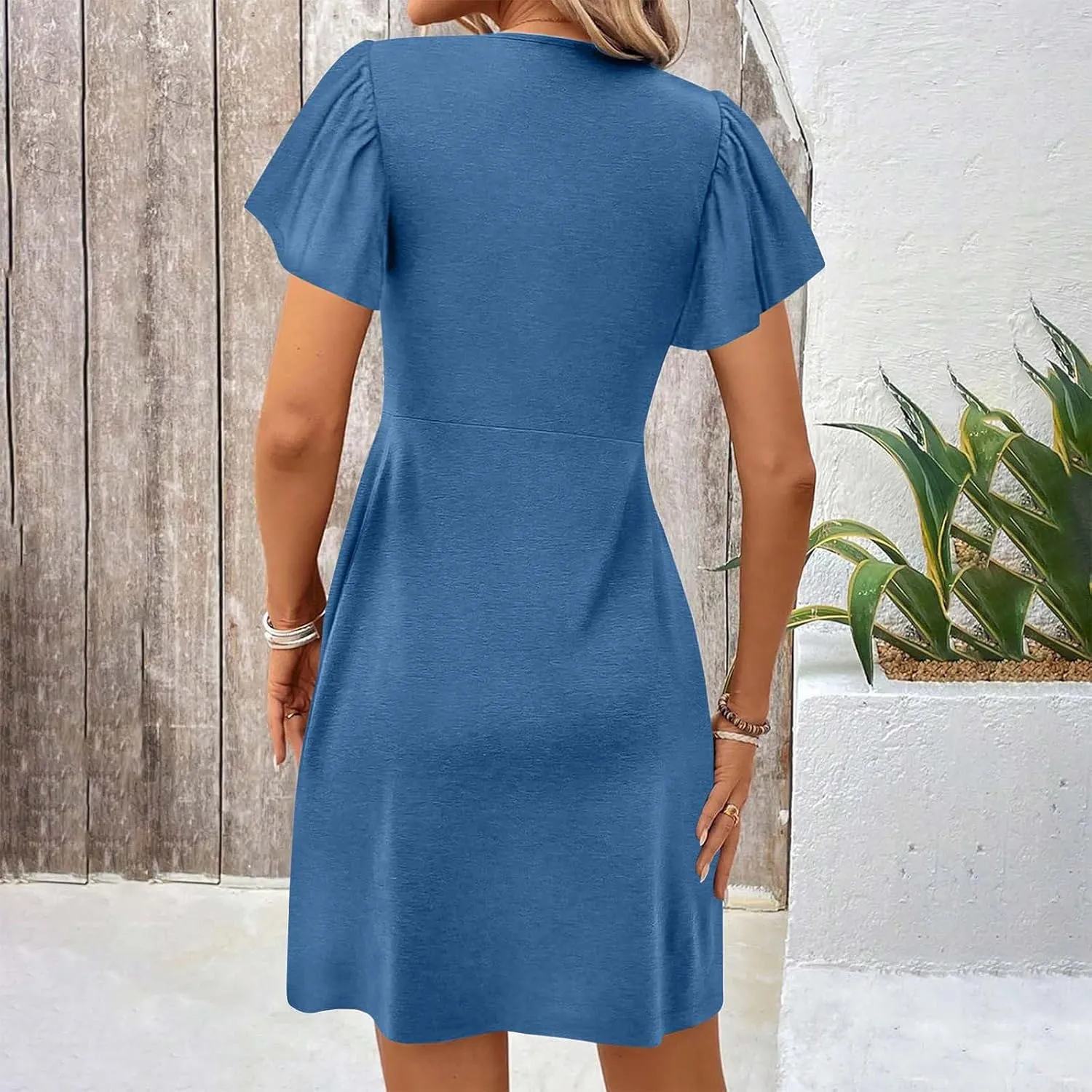 Sundresses for Women Stylish Twist Knot Wrap V Neck Sexy Party Dress Short Sleeve Summer Beach Dress A-Line Comfort