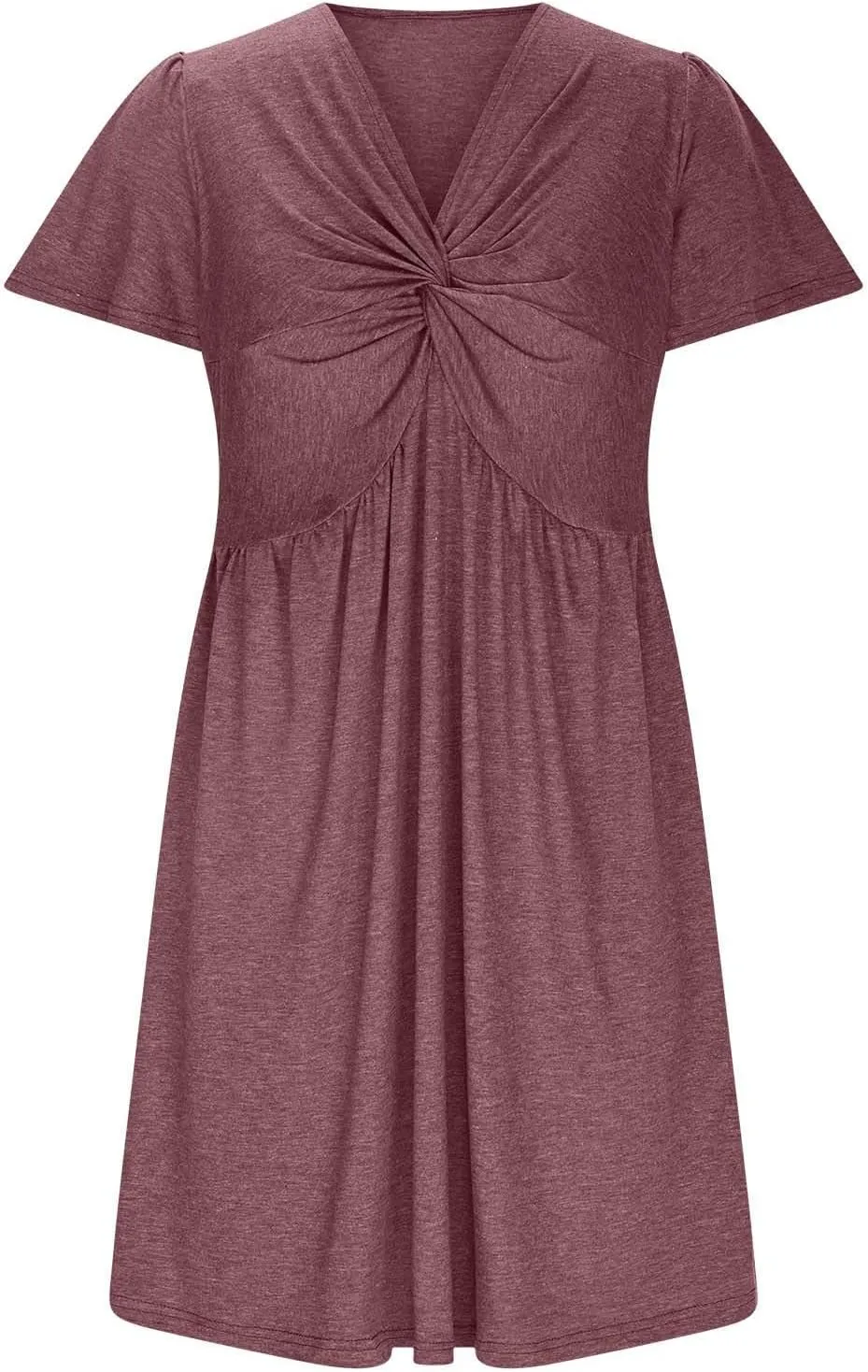 Sundresses for Women Stylish Twist Knot Wrap V Neck Sexy Party Dress Short Sleeve Summer Beach Dress A-Line Comfort