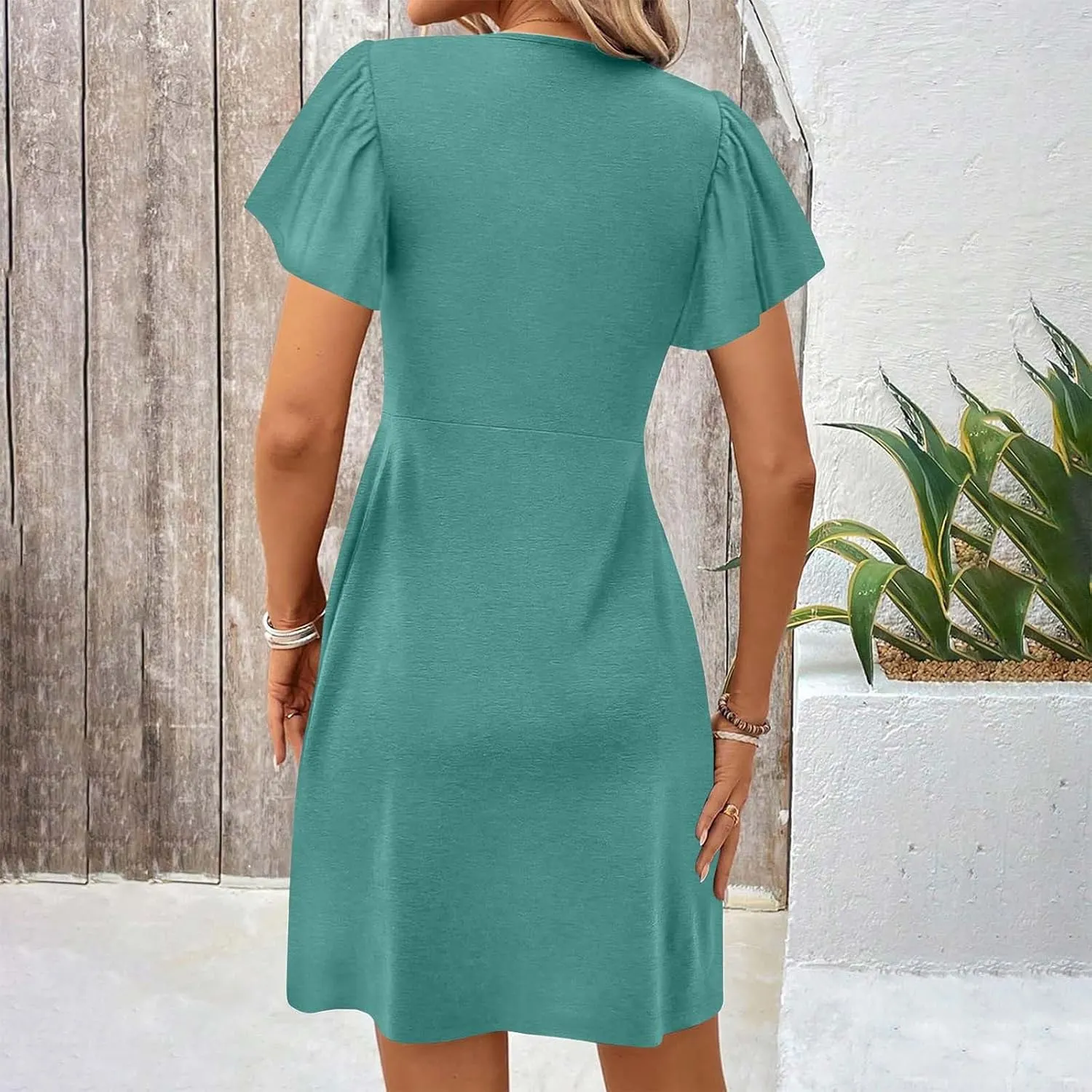 Sundresses for Women Stylish Twist Knot Wrap V Neck Sexy Party Dress Short Sleeve Summer Beach Dress A-Line Comfort