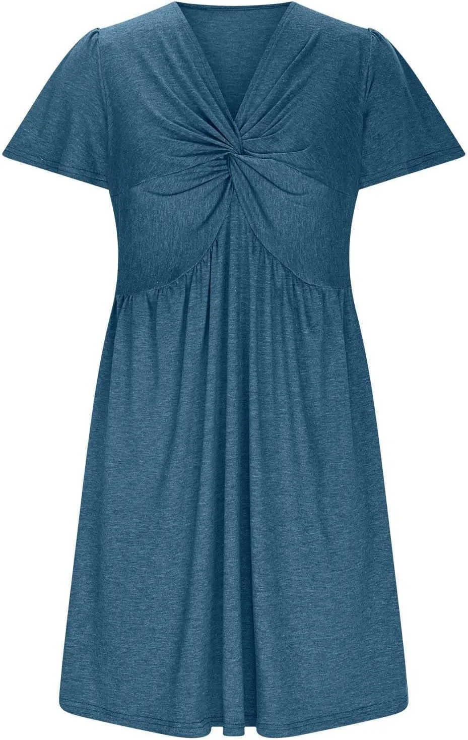 Sundresses for Women Stylish Twist Knot Wrap V Neck Sexy Party Dress Short Sleeve Summer Beach Dress A-Line Comfort