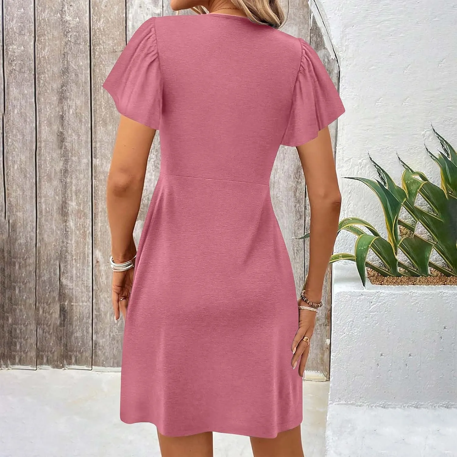 Sundresses for Women Stylish Twist Knot Wrap V Neck Sexy Party Dress Short Sleeve Summer Beach Dress A-Line Comfort