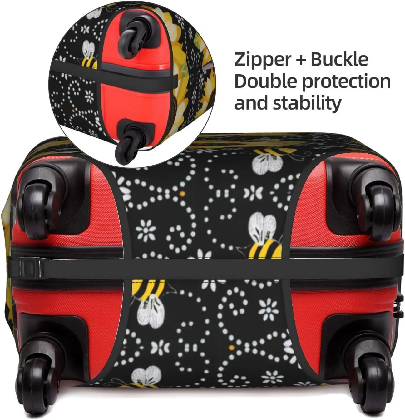 Sunflower bee Print Practical Elastic Washable Travel Luggage Cover with Concealed Zipper for Suitcases