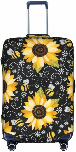 Sunflower bee Print Practical Elastic Washable Travel Luggage Cover with Concealed Zipper for Suitcases