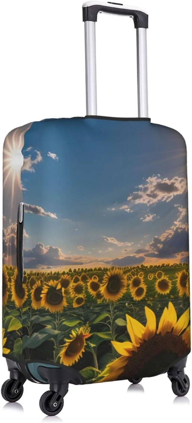 Sunflowers Sunlight Print Practical Elastic Washable Travel Luggage Cover with Concealed Zipper for Suitcases