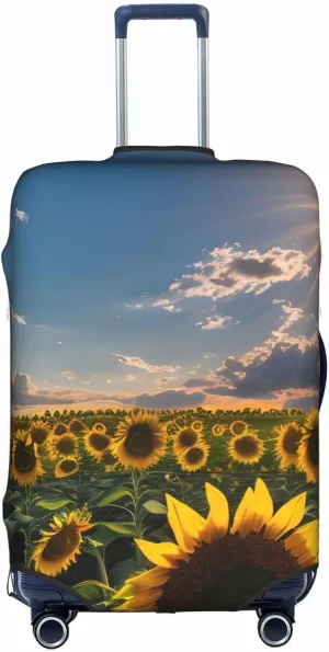 Sunflowers Sunlight Print Practical Elastic Washable Travel Luggage Cover with Concealed Zipper for Suitcases