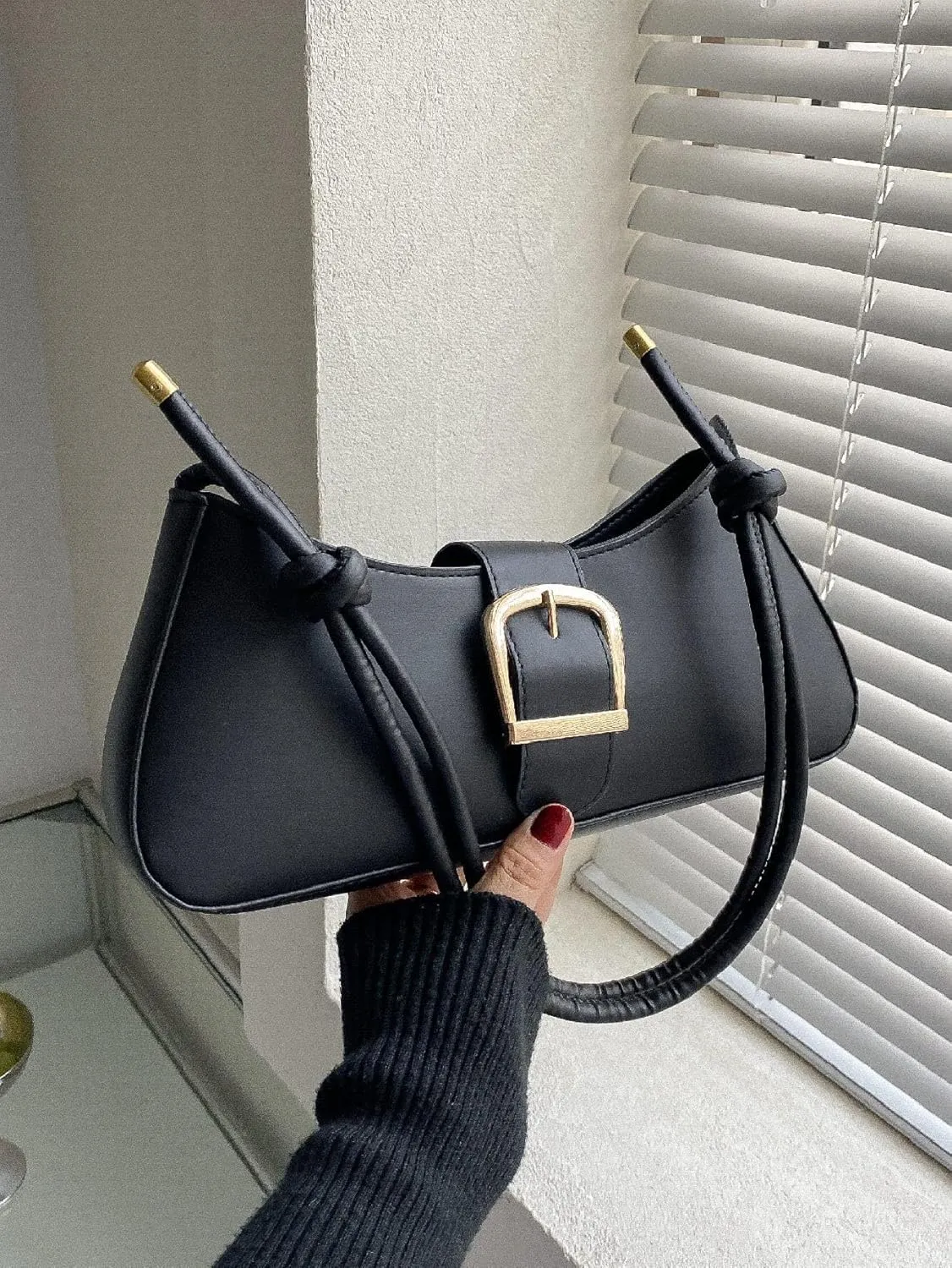 SweatyRocks Women's PU Leather Medium Clutch Purse Handbags Top Handle Shoulder Bags with Adjustable Strap