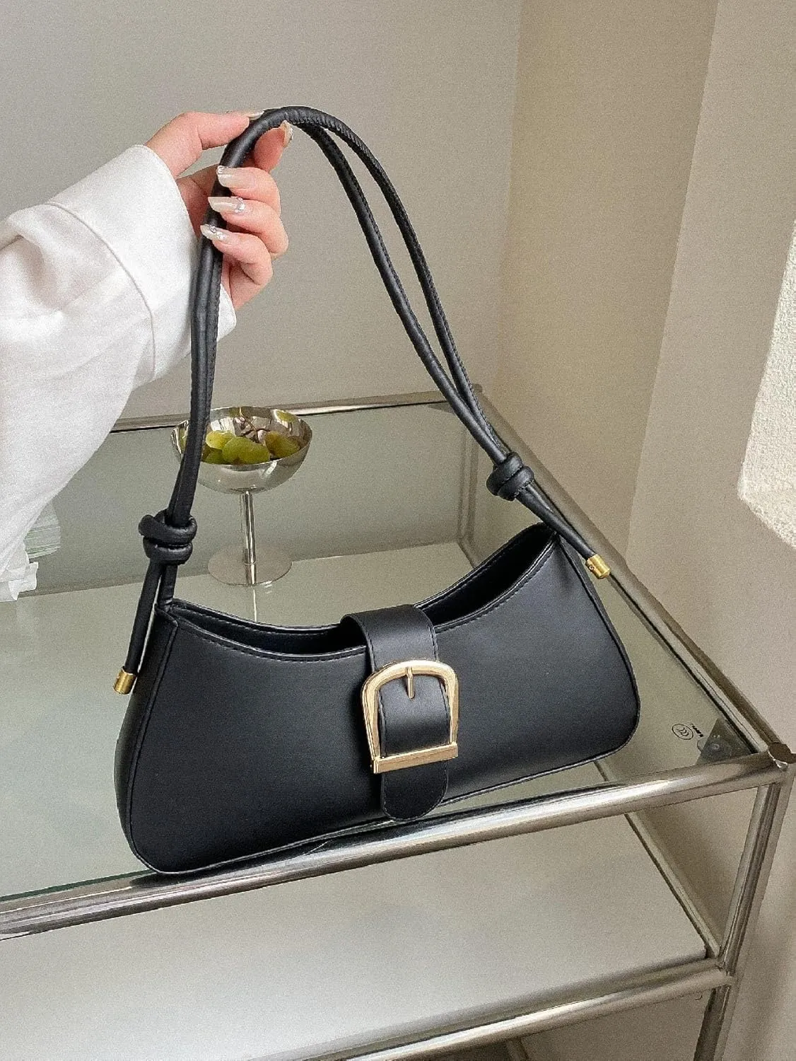 SweatyRocks Women's PU Leather Medium Clutch Purse Handbags Top Handle Shoulder Bags with Adjustable Strap