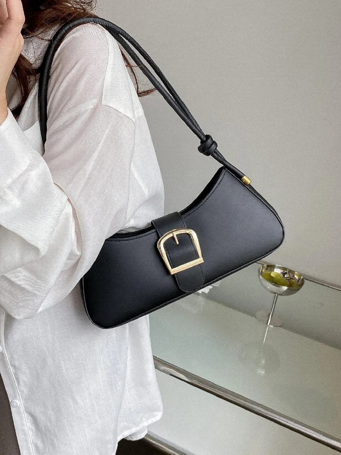SweatyRocks Women's PU Leather Medium Clutch Purse Handbags Top Handle Shoulder Bags with Adjustable Strap