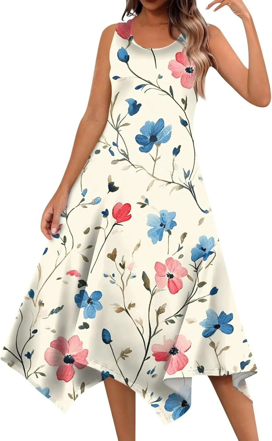 Tank Dress for Women Summer Midi Sleeveless Irregular Hem Plus Size Dress U-Neck Cocktail Dresses A Line with Pockets