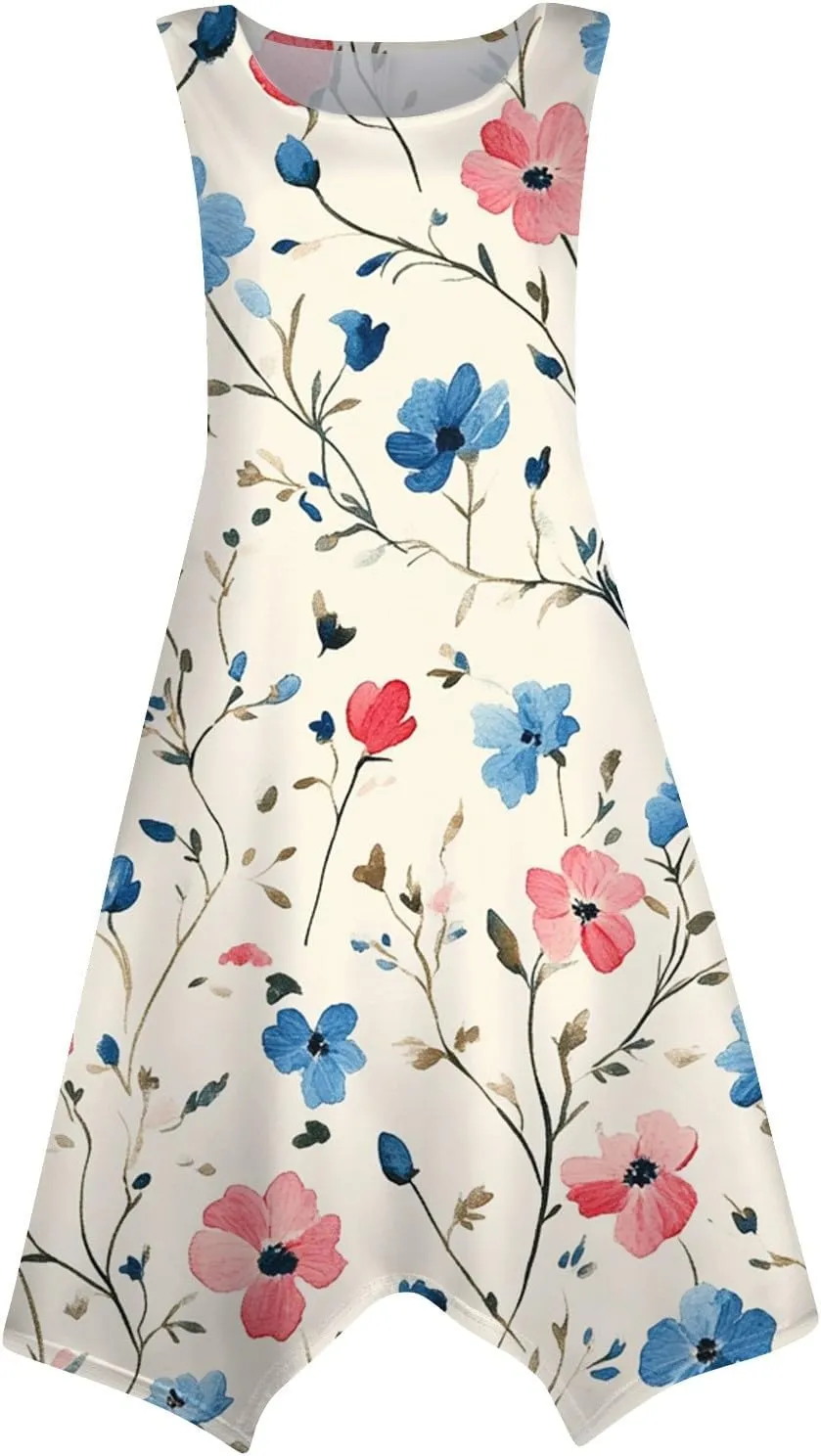 Tank Dress for Women Summer Midi Sleeveless Irregular Hem Plus Size Dress U-Neck Cocktail Dresses A Line with Pockets