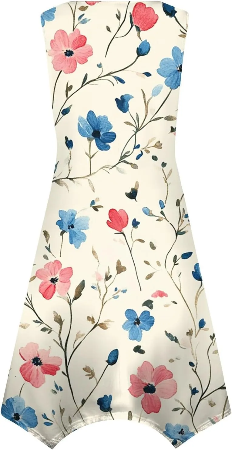 Tank Dress for Women Summer Midi Sleeveless Irregular Hem Plus Size Dress U-Neck Cocktail Dresses A Line with Pockets