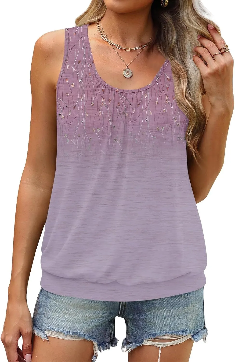 Tank Tops for Women Fashion Sleeveless Trendy Tops 2025 Sexy Ruched Crew Neck Floral Print Shirts Summer Casual Tops