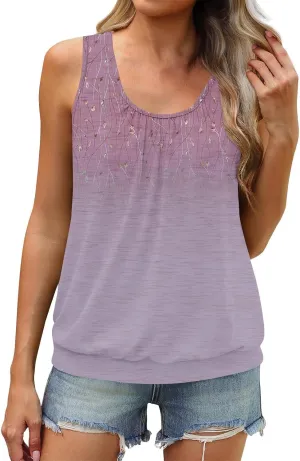 Tank Tops for Women Fashion Sleeveless Trendy Tops 2025 Sexy Ruched Crew Neck Floral Print Shirts Summer Casual Tops