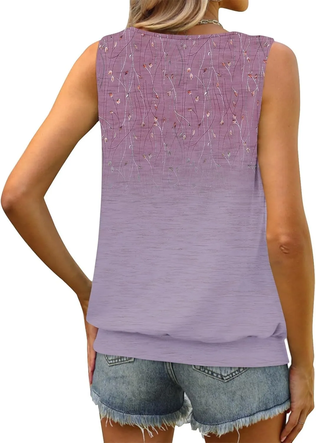 Tank Tops for Women Fashion Sleeveless Trendy Tops 2025 Sexy Ruched Crew Neck Floral Print Shirts Summer Casual Tops