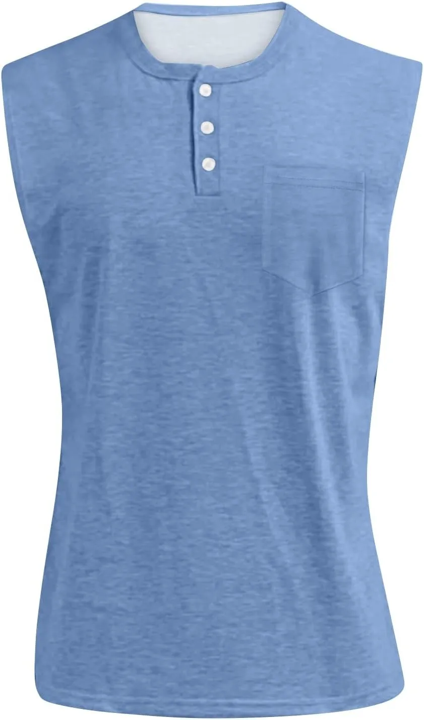 Tank Tops Men Henley Shirts for Men Sleeveless Muscle Gym Workout Running Beach Summer Vintage Button Down Tank Tops