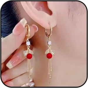 Tassel Earrings For Women,Pearl Drop Earrings Dangly Leaf Earring Rhinestone Hypoallergenic Lightweight Earrings Cubic Zirconia Dangle Red White Earrings Jewelry Gifts For Women