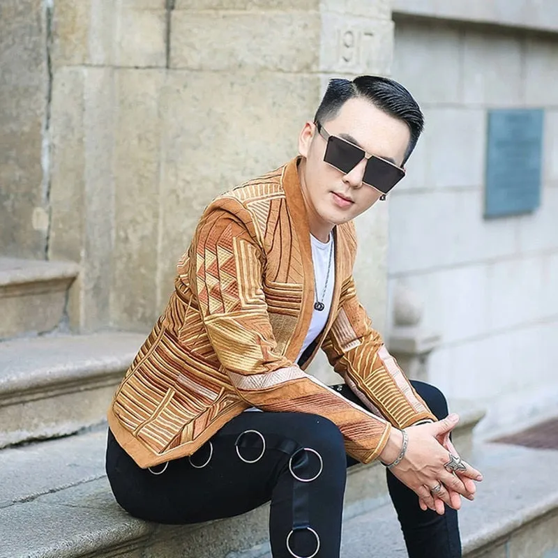 Textured Design Geometric Party Style Men Blazer