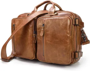 Three Use Men's Briefcase Oil Leather Business Hand Bag Layer Cowhide Multi-Functional Men's Shoulder Bag