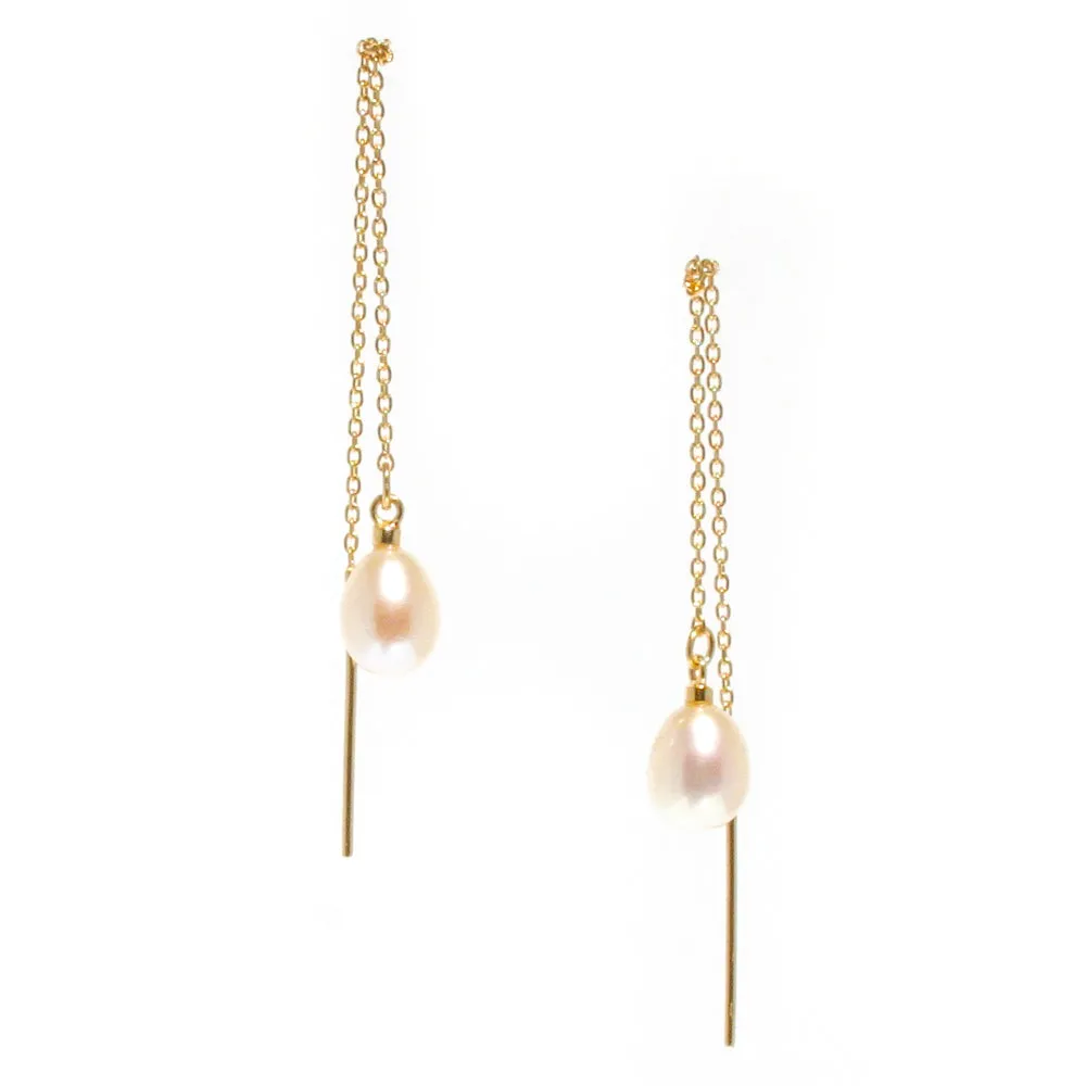 Tiffany Thread Pearl Earrings Gold