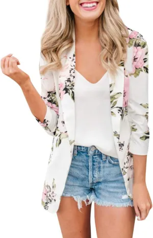 Top Women Jacket Vintage Floral Blazer Casual Blouse Work Coat Outerwear Long Sleeve Tunic Pullover Streetwear