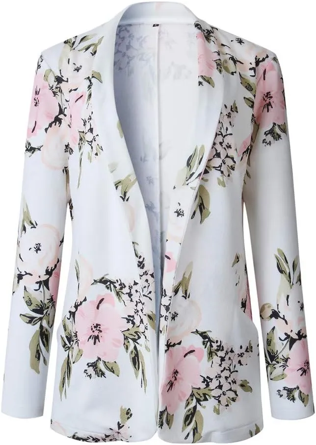 Top Women Jacket Vintage Floral Blazer Casual Blouse Work Coat Outerwear Long Sleeve Tunic Pullover Streetwear