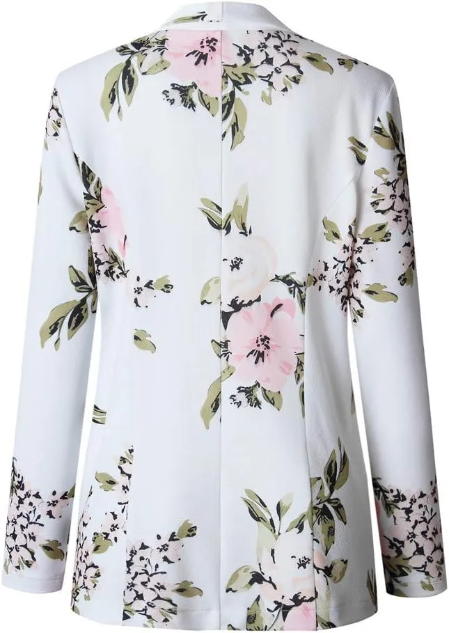 Top Women Jacket Vintage Floral Blazer Casual Blouse Work Coat Outerwear Long Sleeve Tunic Pullover Streetwear