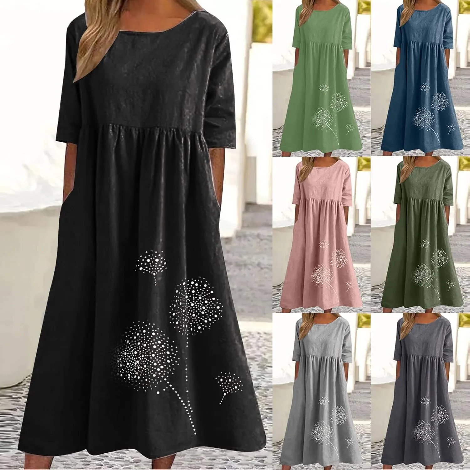 Tshirt Dress for Women 2025 Casual Plus Size Summer Midi Dress Boho Floral Print Loose Flowy Long Dresses with Pockets