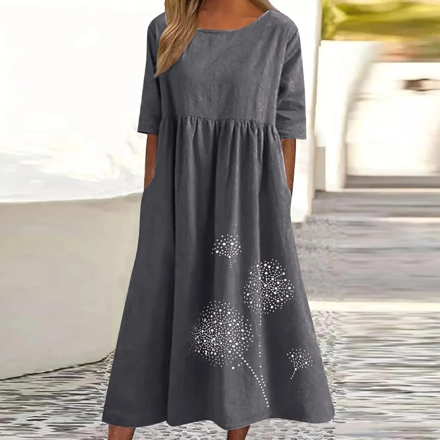 Tshirt Dress for Women 2025 Casual Plus Size Summer Midi Dress Boho Floral Print Loose Flowy Long Dresses with Pockets