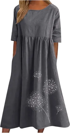 Tshirt Dress for Women 2025 Casual Plus Size Summer Midi Dress Boho Floral Print Loose Flowy Long Dresses with Pockets