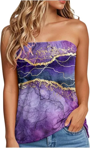 Tube Tops for Women Summer Strapless Bandeau Tank Casual Loose Tunic Sleeveless Shirts Off The Shoulder Flowy Blouses