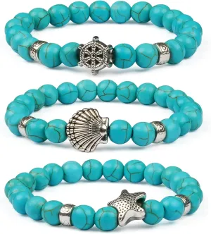 Turquoise Beads Bracelets For Women & Men,Healing Crystal Stone Stretch Bead Bracelets Turquoise Jewelry,Bohemian Blue Crystal Stone Bracelets Chakra Bracelets For Women