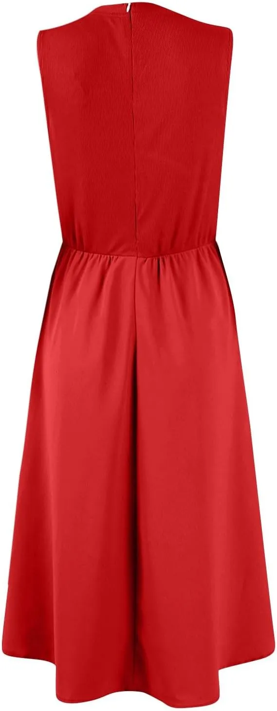 TWGONE Women's Summer Dresses 2025 Casual Sleeveless Patchwork Knit Sundresses Long Flowy Beach Dress with Pockets