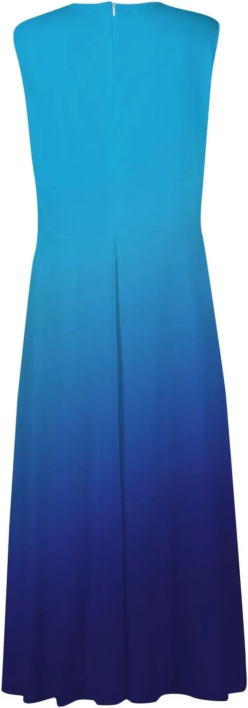 Vacation Dresses for Women, Summer Beach Plus Size V-Neck Sleeveless Fashion Dress Flowy Floral Printing Long Dresses
