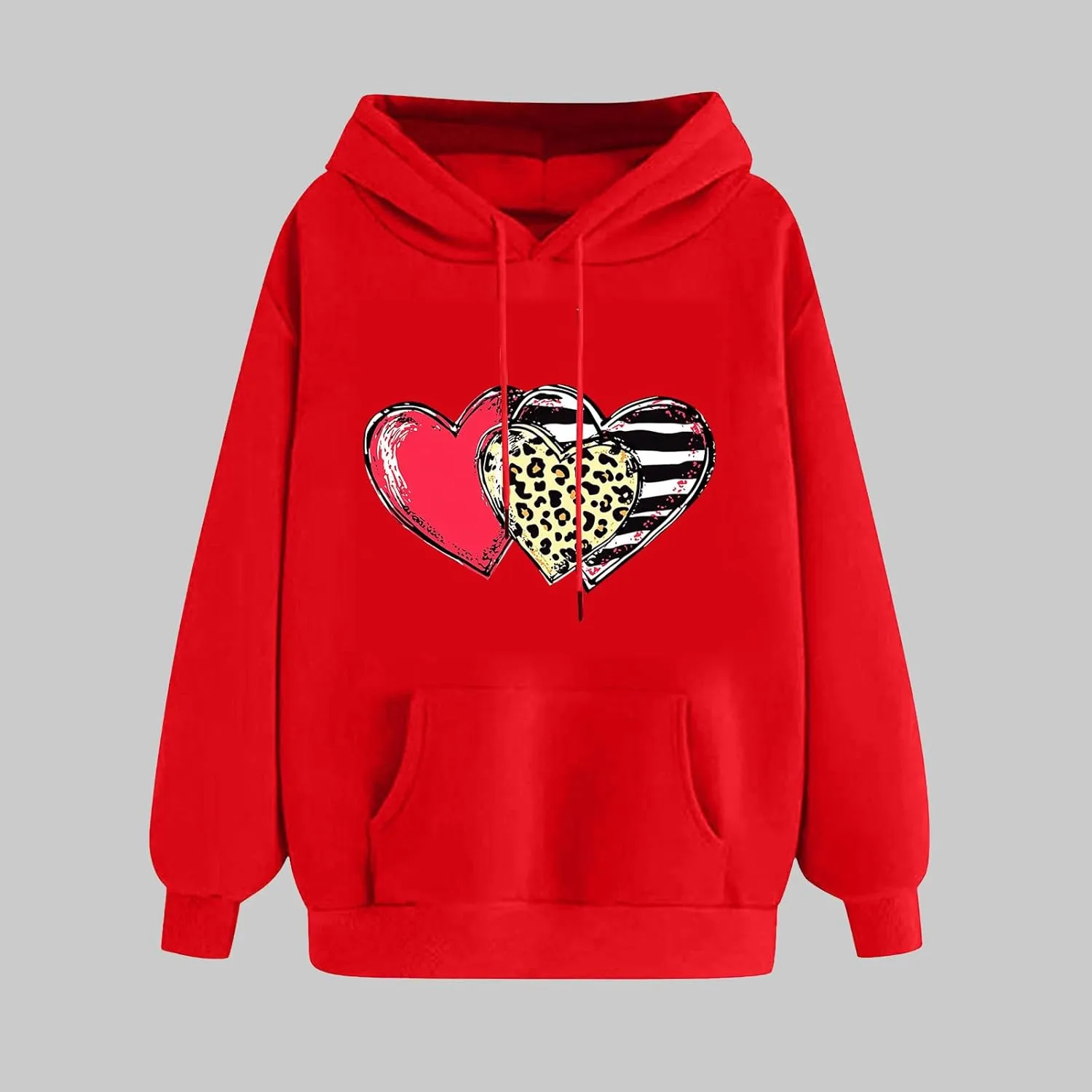 Valentines Day Hoodies for Women Love Heart Graphic Sweatshirt Drawstring Oversized Hoodie Cute Pullover with Pockets