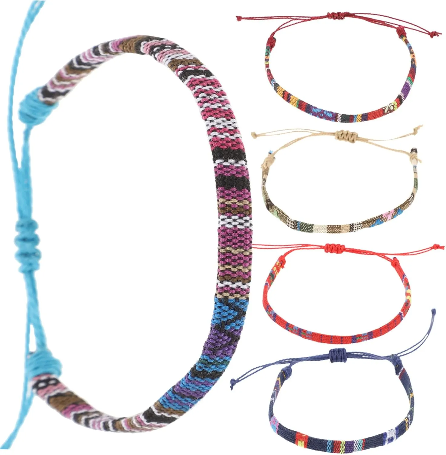 VANZACK 5Pcs Hand Woven Braided Bracelets Comfortable Fit Wrist Cords for Men Women Stylish Friendship Anklets for Daily Wear Festivals
