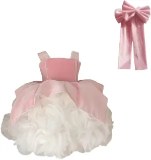 Velvet Mini Flower Girl Dress A line Floral Ruffles Girls Prom Pageant Birthday Party Dresses with Detachable Sleeves