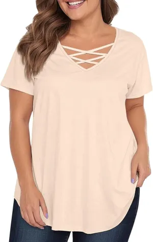 Vestidos De Verano para Mujer 2025 Casual Loose Elegant Short Sleeve V-Neck Solid Shirt Tops Outfits, L-4XL