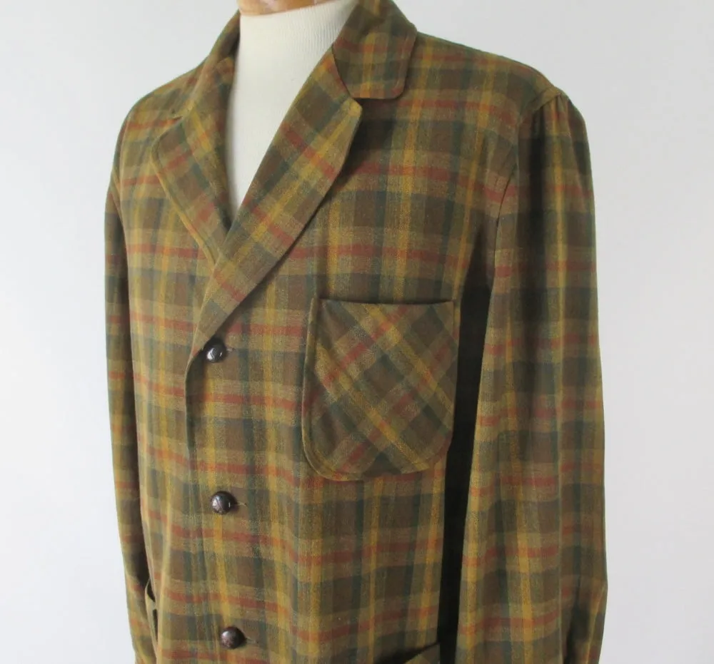 Vintage 50s Pendleton Golden Green Plaid Wool 49er Jacket  L