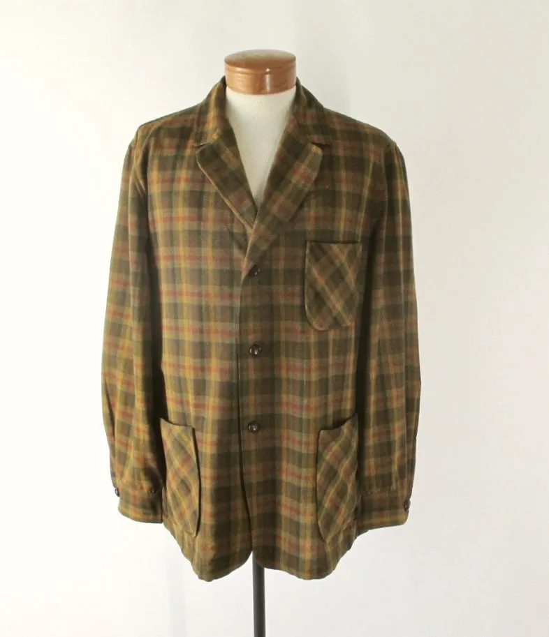 Vintage 50s Pendleton Golden Green Plaid Wool 49er Jacket  L