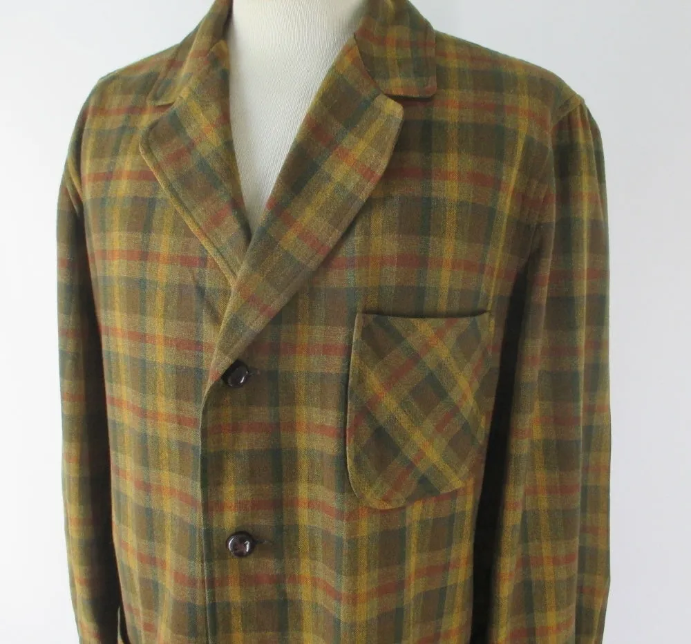 Vintage 50s Pendleton Golden Green Plaid Wool 49er Jacket  L
