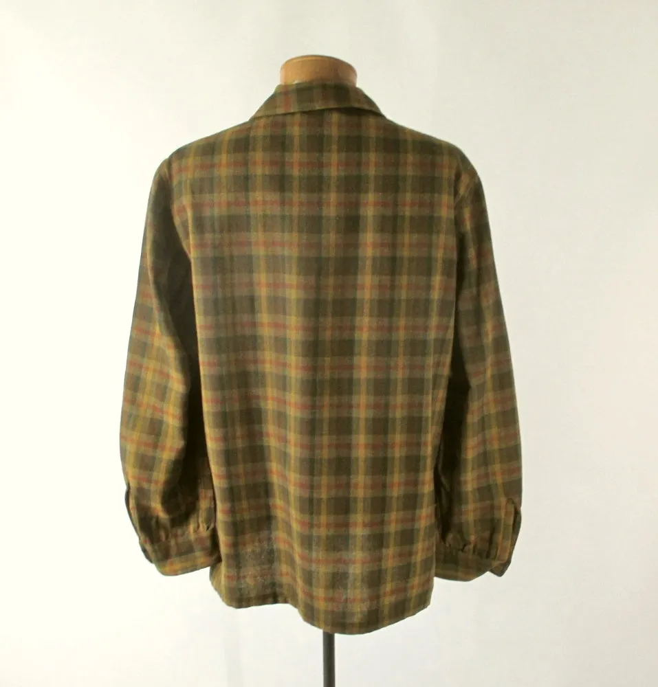 Vintage 50s Pendleton Golden Green Plaid Wool 49er Jacket  L