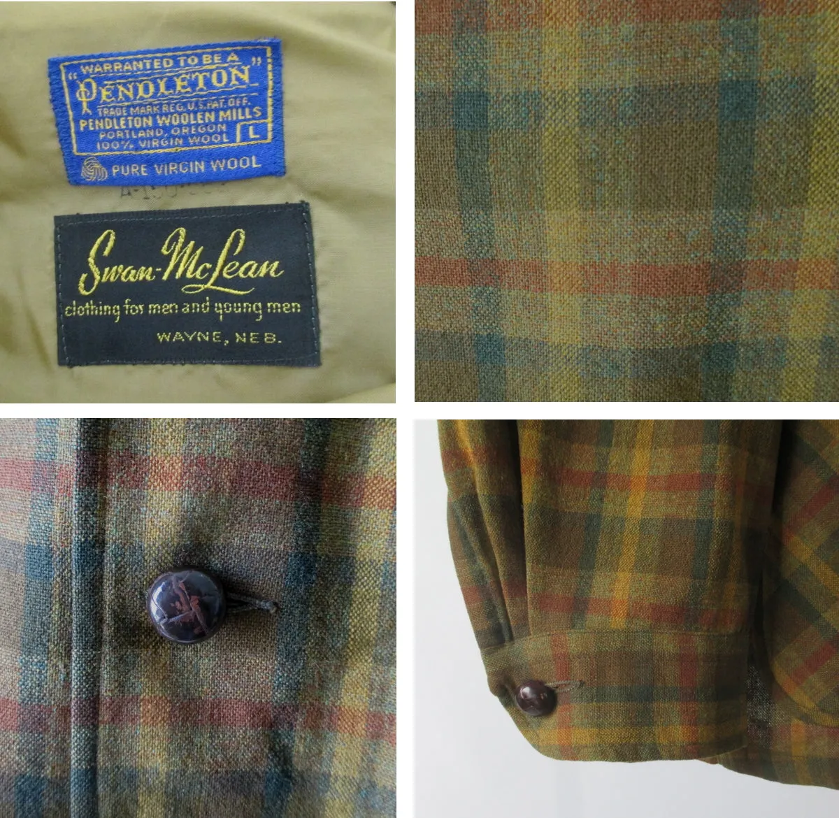 Vintage 50s Pendleton Golden Green Plaid Wool 49er Jacket  L