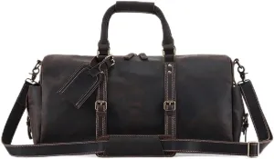 Vintage Leather Travel Duffel Men Large Capacity Overnight Weekend Shoulder Bags Handbags with Luggage