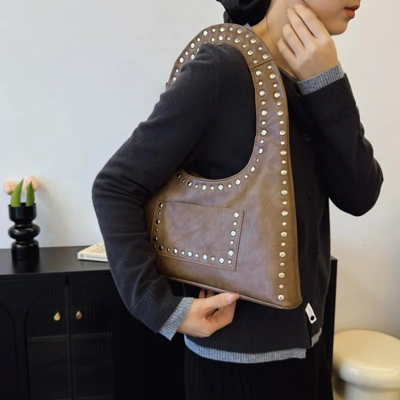 Vintage Riveted Shoulder Bag Vintage Tote Bag Studded Purses for Women Y2K Purse Stylish Hobo Bag Work Bag 2025