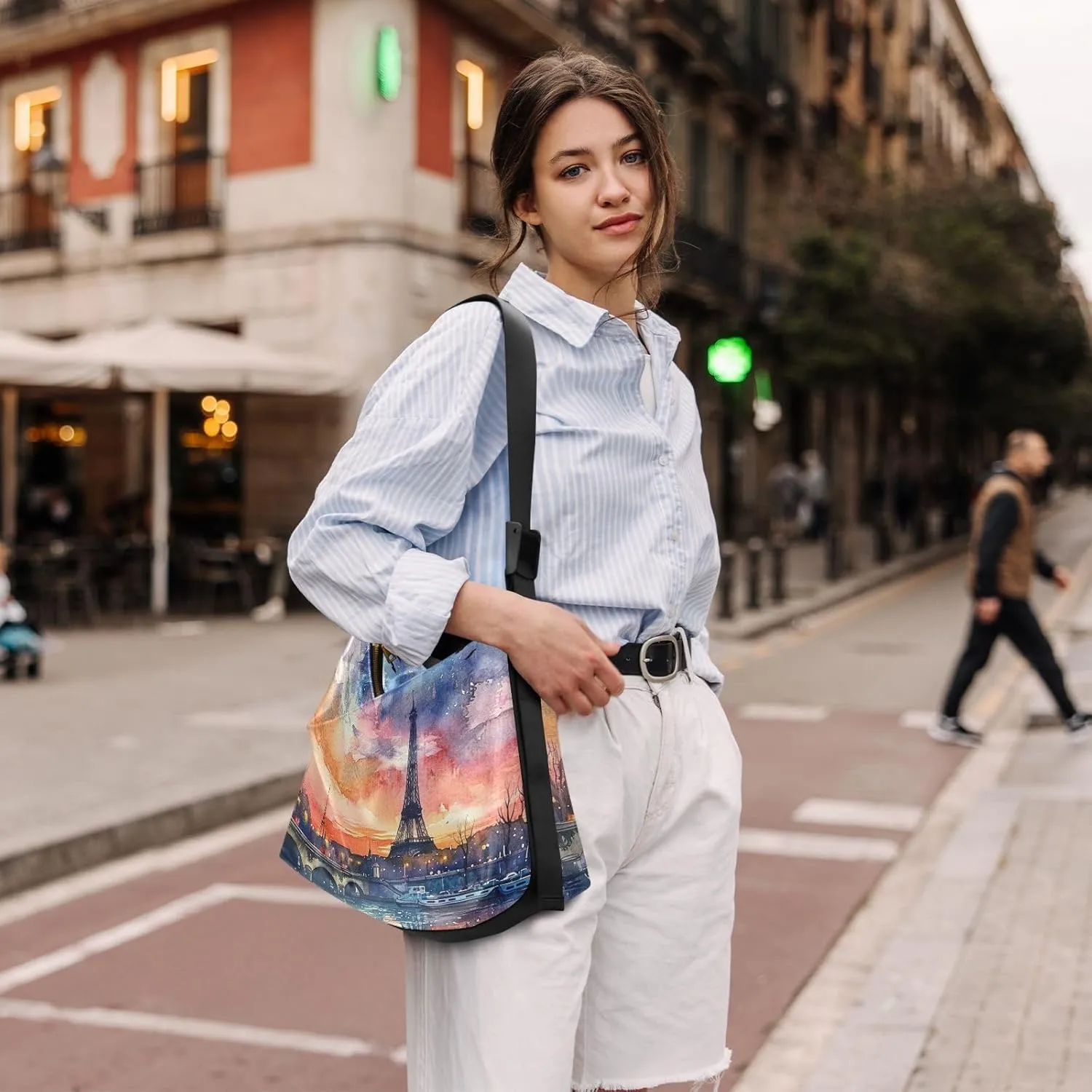Watercolor Paris Lightweight Shoulder Hobo Bag, Leather Shoulder Bag, Hobo Shoulder Bags for Women