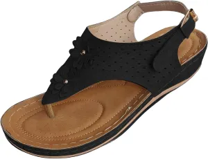 Wedge Orthopedic Sandals for Women Comfortable Non-Slip Flip Flops Soft Cushion Leather Walking Thong Sandals Lightweight Summer Beach Shoes Casual & Dressy Summer Shoes