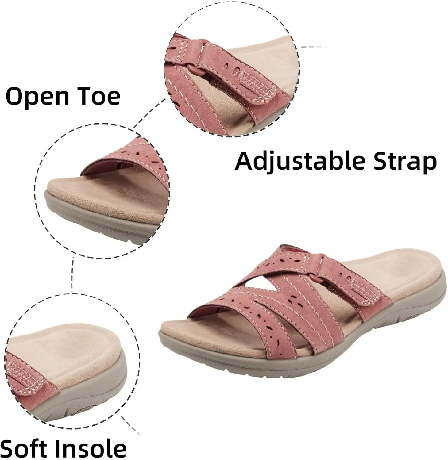 Wedge Sandals for Women Lightweight Walking Shoes Orthopedic Sandals with Arch Support Open Toe Slippers Wide Feet Casual Vacation Sandal for Summer Soft Cushion Comfortable Non Slip Athletic Slides