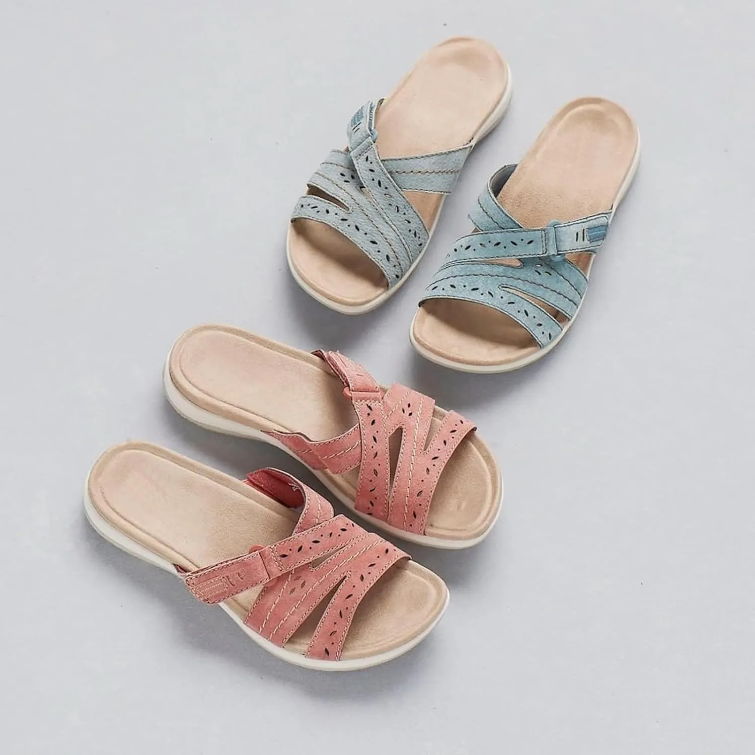Wedge Sandals for Women Lightweight Walking Shoes Orthopedic Sandals with Arch Support Open Toe Slippers Wide Feet Casual Vacation Sandal for Summer Soft Cushion Comfortable Non Slip Athletic Slides