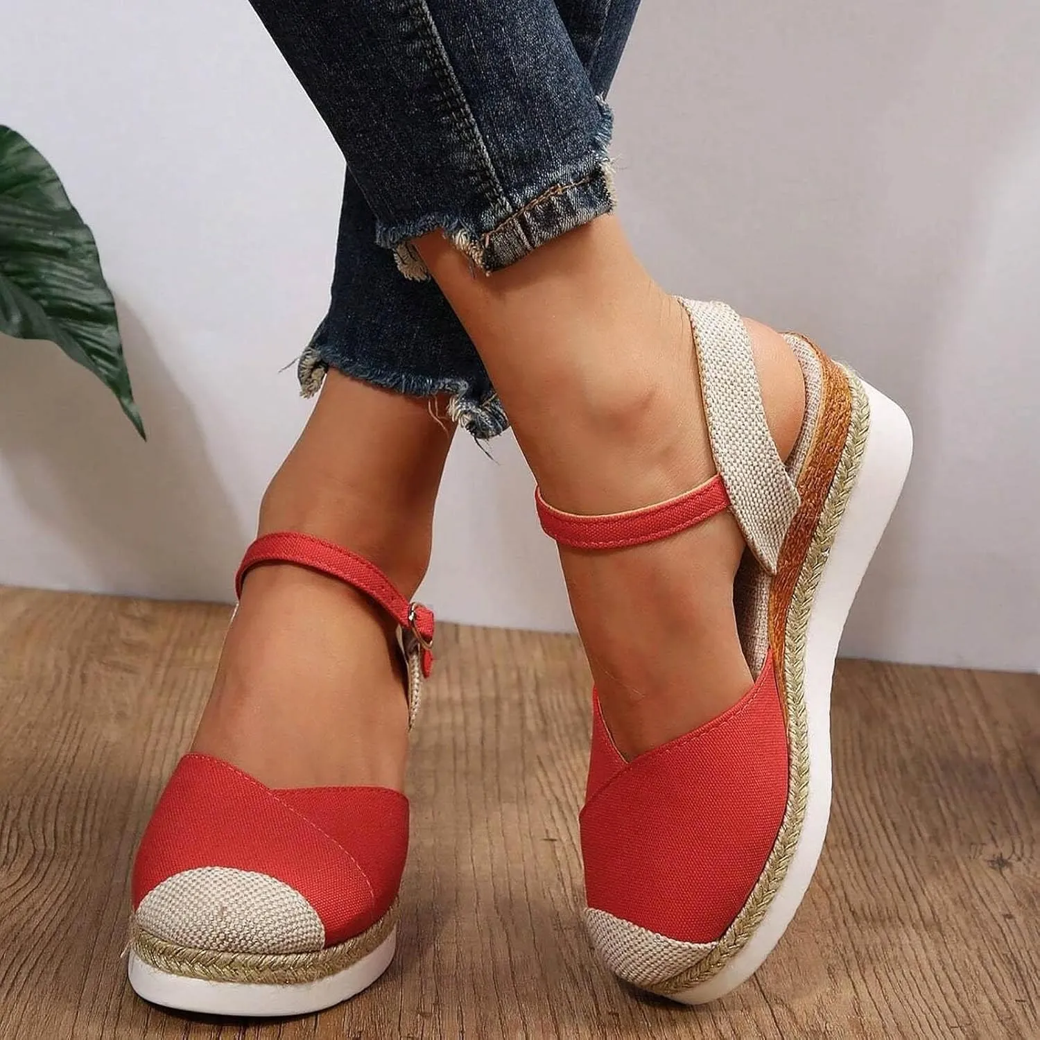 Wedge Sandals for Women Open Toe Slip On Low Heel Platform Sandals Closed Toe Slingback Espadrilles Strappy Ankle Strap Metal Buckle Beach Shoes